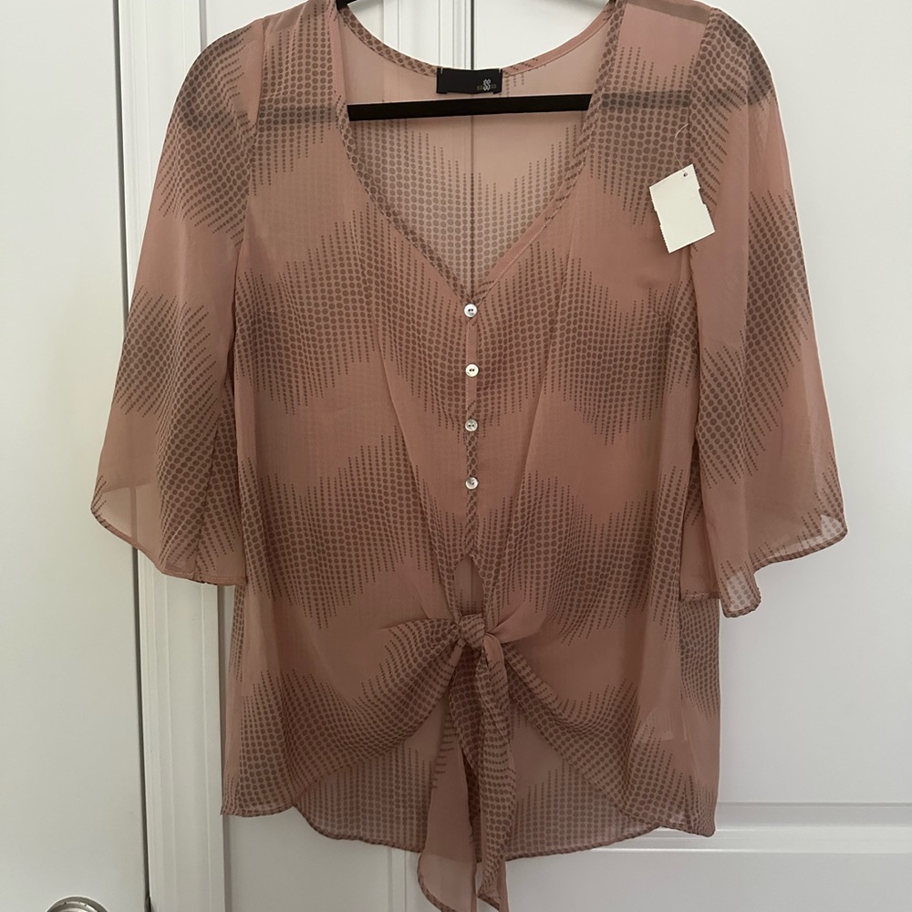 Sheer Blush Button-Down Top
